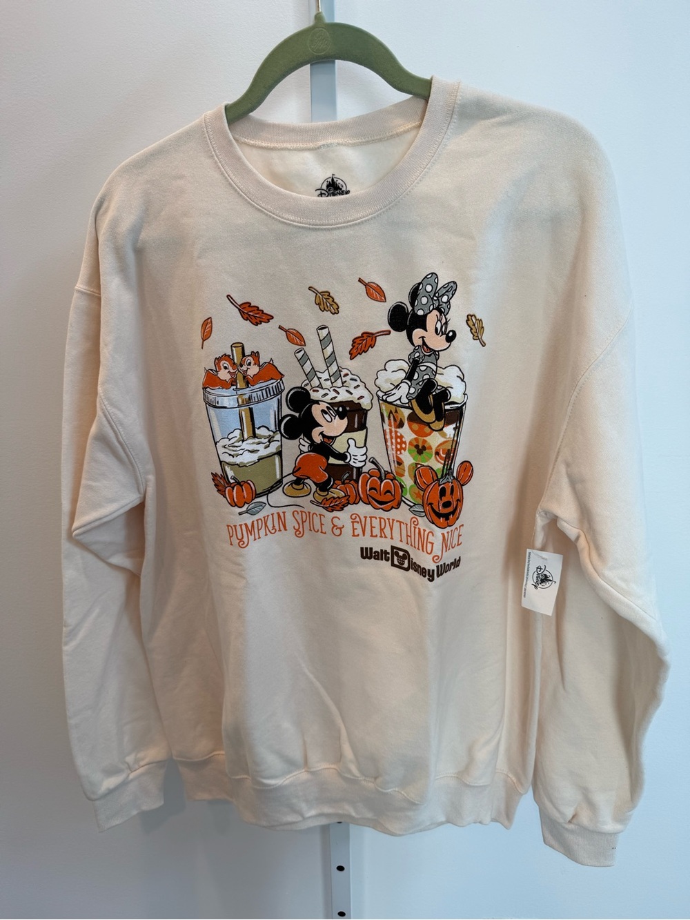Disney Parks Cream Pumpkin Spice Crewneck Sweatshirt with Mickey & Minnie Size M